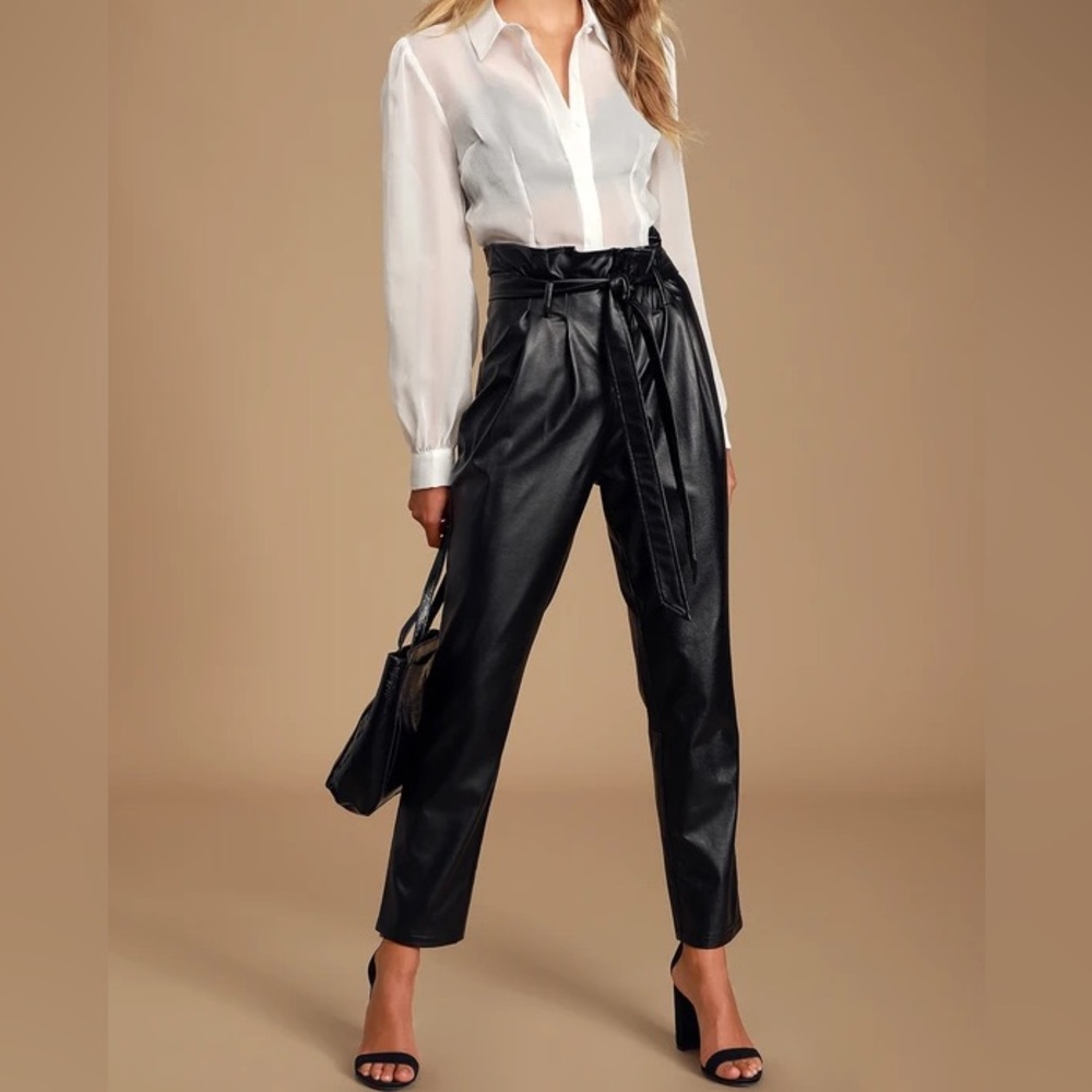BB Dakota x Steve Madden | Black Vegan Leather Paperbag Waist Pants